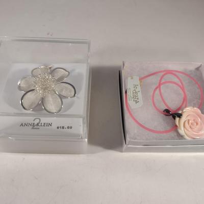 Fashion Jewelry- Anne Klein Flower Pin and Andeana Designs Conch Shell Rose Pendant