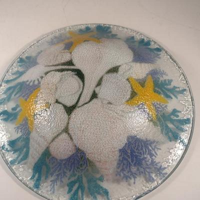 Decorative Fused Glass Plate- Shell Pattern- Approx 10 3/4" in Diameter