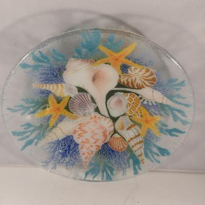 Decorative Fused Glass Plate- Shell Pattern- Approx 10 3/4" in Diameter