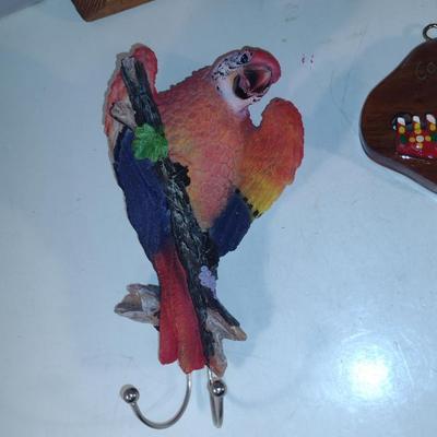 Collection of Wall Hangings- Hooks and Carved Wooden Plaque