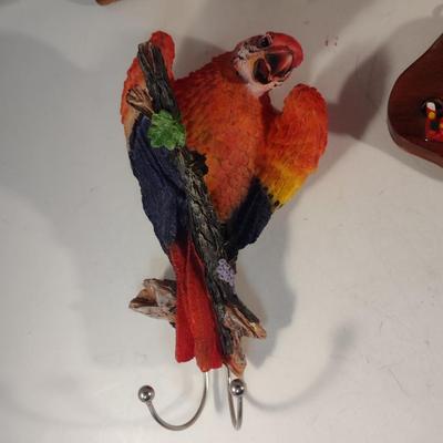 Collection of Wall Hangings- Hooks and Carved Wooden Plaque