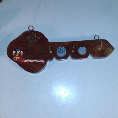 Collection of Wall Hangings- Hooks and Carved Wooden Plaque
