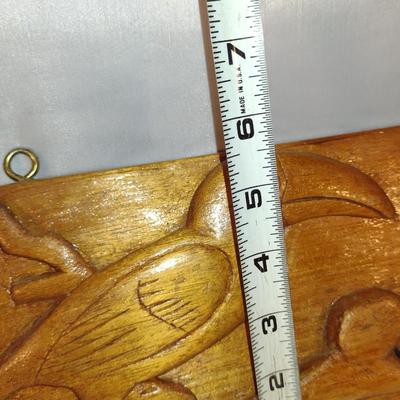 Collection of Wall Hangings- Hooks and Carved Wooden Plaque