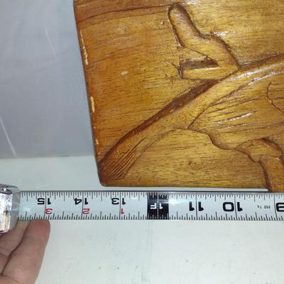 Collection of Wall Hangings- Hooks and Carved Wooden Plaque