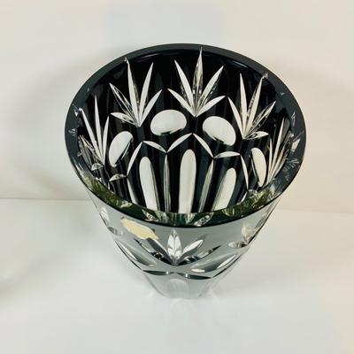 LOT 2: Set of Two (2) Beautiful Cut Crystal` Vases Featuring Dark Red Hand Blown Lead Crystal Vase
