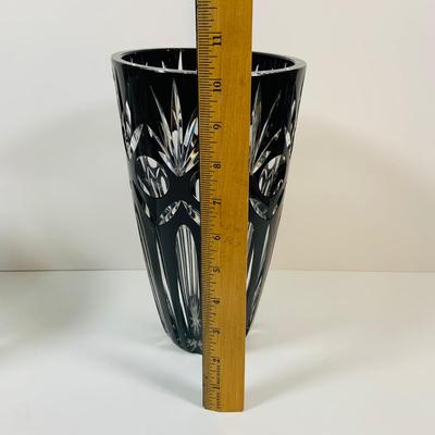 LOT 2: Set of Two (2) Beautiful Cut Crystal` Vases Featuring Dark Red Hand Blown Lead Crystal Vase