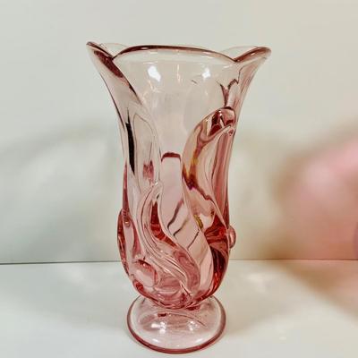 LOT 3: Fenton Ocean Waves Pink Glass Vase and Cranberry Glass Toby Jug