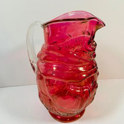 LOT 3: Fenton Ocean Waves Pink Glass Vase and Cranberry Glass Toby Jug