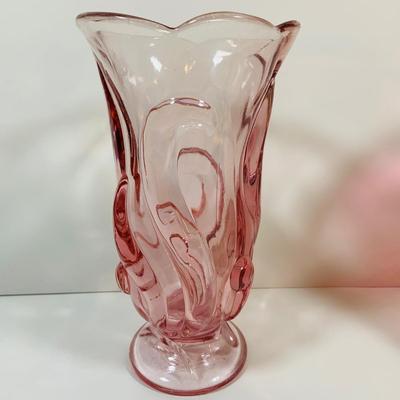 LOT 3: Fenton Ocean Waves Pink Glass Vase and Cranberry Glass Toby Jug
