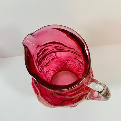 LOT 3: Fenton Ocean Waves Pink Glass Vase and Cranberry Glass Toby Jug