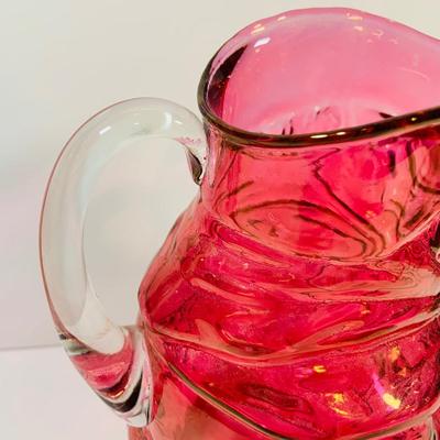 LOT 3: Fenton Ocean Waves Pink Glass Vase and Cranberry Glass Toby Jug