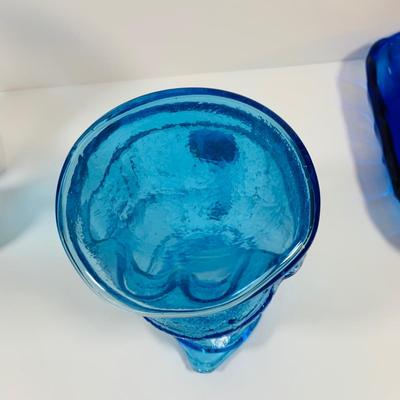 LOT 4: Beautiful Cobalt Blue Glass Collection Including Relish Dish, Bell with Etched Bird, Glass Toby Jug, Wheaton Season’s Greeting...