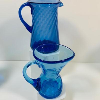 LOT 4: Beautiful Cobalt Blue Glass Collection Including Relish Dish, Bell with Etched Bird, Glass Toby Jug, Wheaton Season’s Greeting...