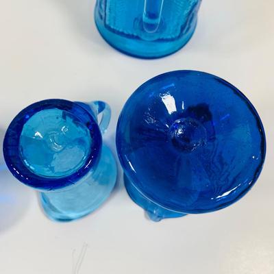 LOT 4: Beautiful Cobalt Blue Glass Collection Including Relish Dish, Bell with Etched Bird, Glass Toby Jug, Wheaton Season’s Greeting...