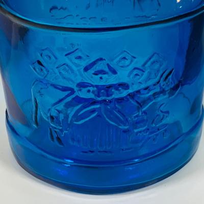 LOT 4: Beautiful Cobalt Blue Glass Collection Including Relish Dish, Bell with Etched Bird, Glass Toby Jug, Wheaton Season’s Greeting...