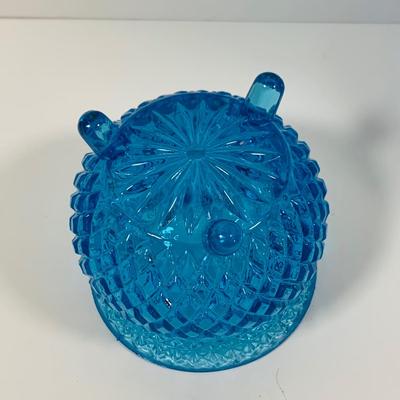 LOT 6: Collection of Blue Glass Vases Featuring Fenton Colonial Blue Hobnail Ruffle Top Vase and More