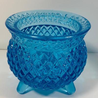 LOT 6: Collection of Blue Glass Vases Featuring Fenton Colonial Blue Hobnail Ruffle Top Vase and More