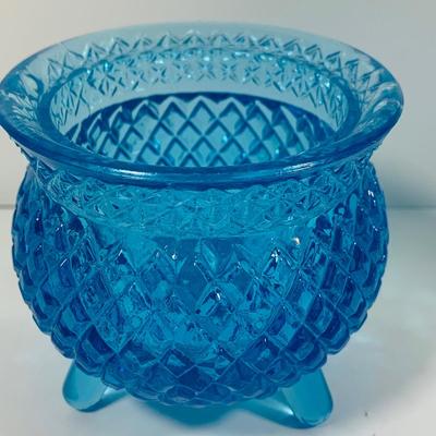 LOT 6: Collection of Blue Glass Vases Featuring Fenton Colonial Blue Hobnail Ruffle Top Vase and More