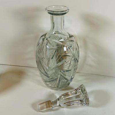 LOT 10: Cobalt Blue Italian Made Glass Ice Bucket by Clive and Crystal Cut Glass Decanter with Stopper