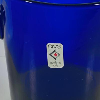 LOT 10: Cobalt Blue Italian Made Glass Ice Bucket by Clive and Crystal Cut Glass Decanter with Stopper