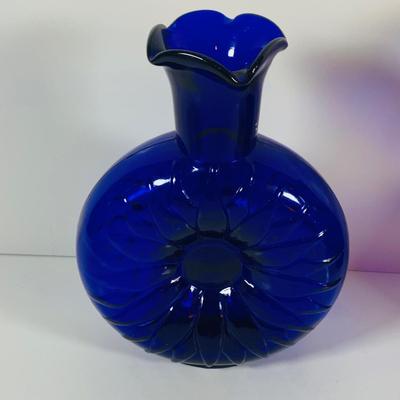 LOT 11: Cobalt Blue Glass Collection - Clevenger Pitcher & Vase, Indiana Glass Vase,
