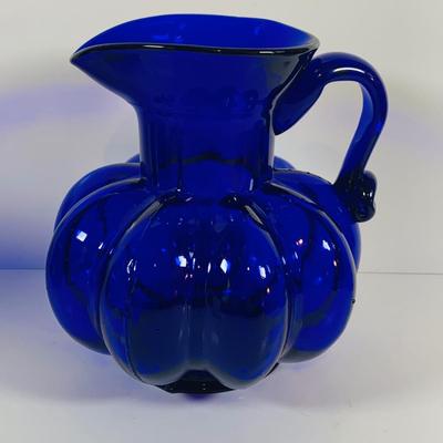 LOT 11: Cobalt Blue Glass Collection - Clevenger Pitcher & Vase, Indiana Glass Vase,