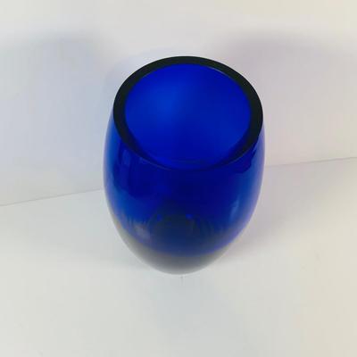 LOT 13: Beautiful Cobalt Blue -Vases Blenko Style Spherical Vase and a Hand Blown Oval Vase