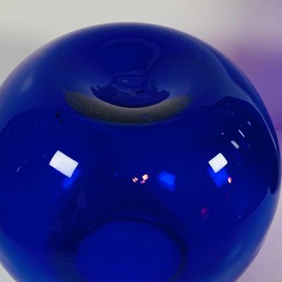 LOT 13: Beautiful Cobalt Blue -Vases Blenko Style Spherical Vase and a Hand Blown Oval Vase