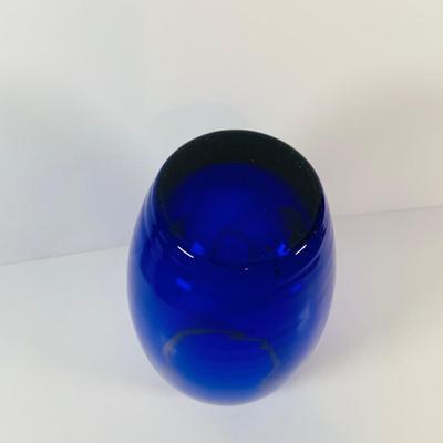 LOT 13: Beautiful Cobalt Blue -Vases Blenko Style Spherical Vase and a Hand Blown Oval Vase