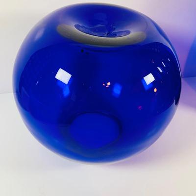 LOT 13: Beautiful Cobalt Blue -Vases Blenko Style Spherical Vase and a Hand Blown Oval Vase