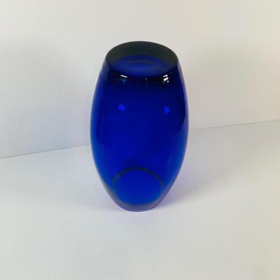LOT 13: Beautiful Cobalt Blue -Vases Blenko Style Spherical Vase and a Hand Blown Oval Vase