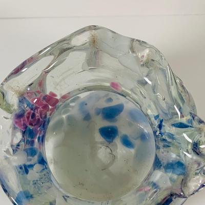 LOT 14 Set of Two (2) Hand Blown Art Glass Ruffle Top Vases