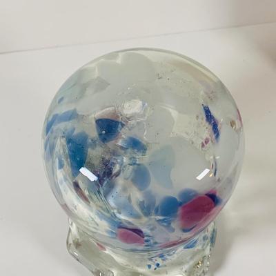 LOT 14 Set of Two (2) Hand Blown Art Glass Ruffle Top Vases