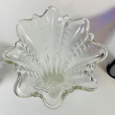 LOT 15: Colorful Art Glass Vase Bottle, Fenton Ruffled Top Vase and Crystal Cut Glass Vase