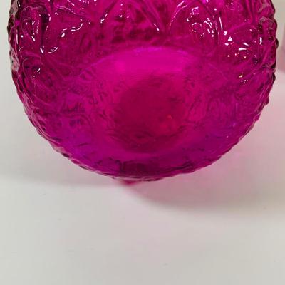 LOT 15: Colorful Art Glass Vase Bottle, Fenton Ruffled Top Vase and Crystal Cut Glass Vase