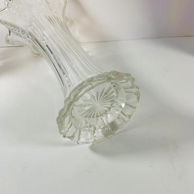 LOT 15: Colorful Art Glass Vase Bottle, Fenton Ruffled Top Vase and Crystal Cut Glass Vase