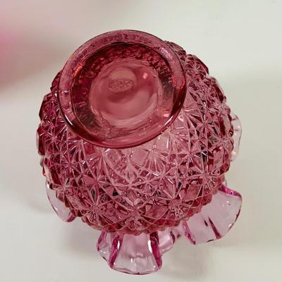 LOT 15: Colorful Art Glass Vase Bottle, Fenton Ruffled Top Vase and Crystal Cut Glass Vase