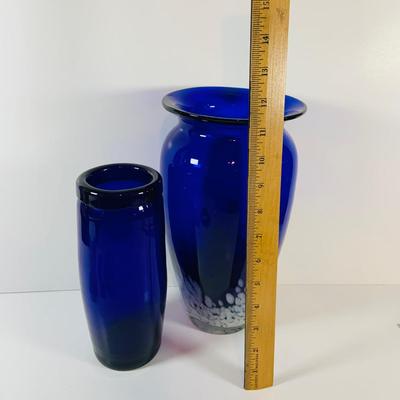 LOT 16: Large Cobalt Blue Hand Blown Art Glass Vases