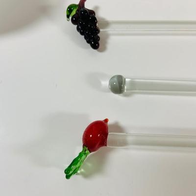 LOT 17: Collection of Glass Swizzle /Cocktail Stirrers, Glass Candy Dish and More