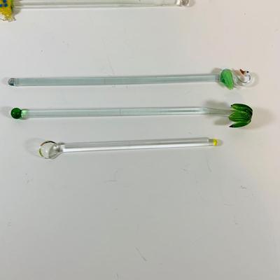 LOT 17: Collection of Glass Swizzle /Cocktail Stirrers, Glass Candy Dish and More