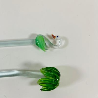 LOT 17: Collection of Glass Swizzle /Cocktail Stirrers, Glass Candy Dish and More