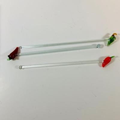 LOT 17: Collection of Glass Swizzle /Cocktail Stirrers, Glass Candy Dish and More