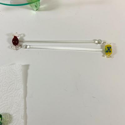 LOT 17: Collection of Glass Swizzle /Cocktail Stirrers, Glass Candy Dish and More