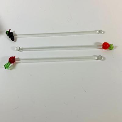 LOT 17: Collection of Glass Swizzle /Cocktail Stirrers, Glass Candy Dish and More