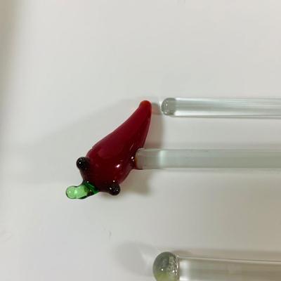 LOT 17: Collection of Glass Swizzle /Cocktail Stirrers, Glass Candy Dish and More