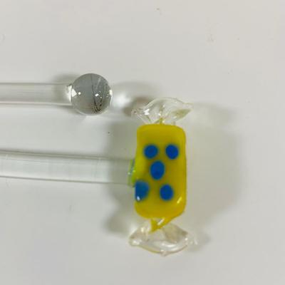 LOT 17: Collection of Glass Swizzle /Cocktail Stirrers, Glass Candy Dish and More