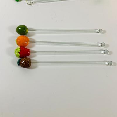 LOT 17: Collection of Glass Swizzle /Cocktail Stirrers, Glass Candy Dish and More