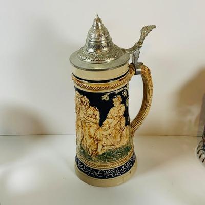 LOT 19: Collection of German Beer Steins and Mugs -Glass and Ceramic