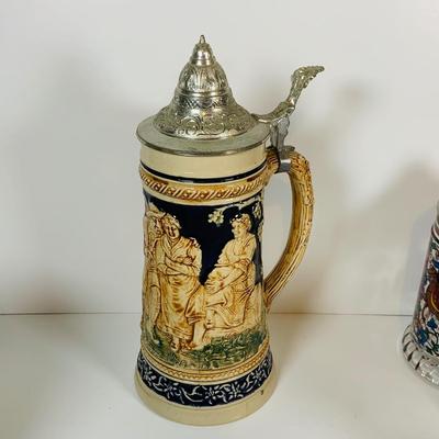 LOT 19: Collection of German Beer Steins and Mugs -Glass and Ceramic