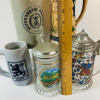 LOT 19: Collection of German Beer Steins and Mugs -Glass and Ceramic